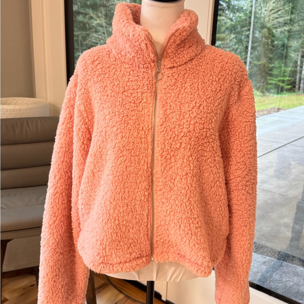 Belle Du Jour Plush Coral Teddy Zip Jacket